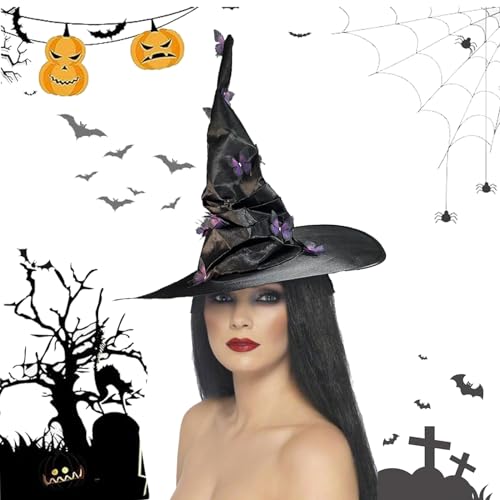 Onlvmyur Hexenhut Halloween Schwarz Hexenhut mit Schmetterling Halloween Hut Cosplay Accessoires Kostüm für Erwachsene Halloween Karneval Maskerade von Onlvmyur