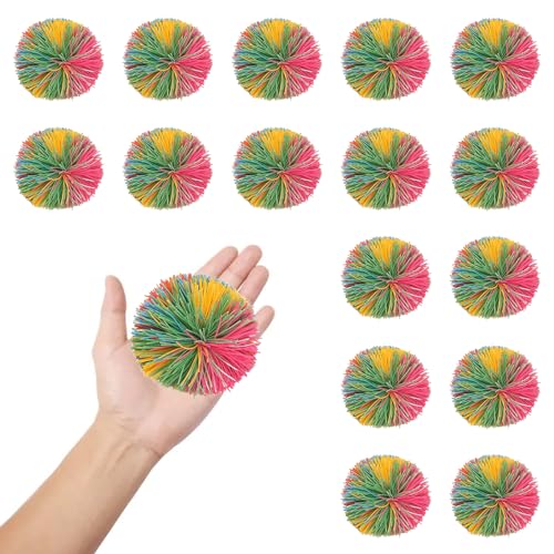 16 Stück Stringy Balls Wuschelball Multicoloured Koosh Ball Rainbow Squeeze Ball Soft Rainbow Pom Bouncy Gummi Sensorik Bälle für Familienspiele Freundesspiele Stressabbau Spielzeug für Kinder von Onperpoe