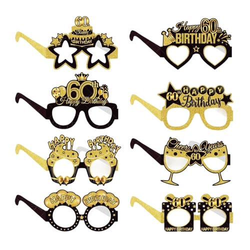 8pcs 60th Birthday Glasses Paper 60th Birthday Sunglasses Happy Birthday Photo Booth Props Birthday Party Paper Eyeglasses Decoration Gifts 60th Birthday Props for Men Women von Onperpoe