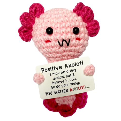 Mini Lustige Positive Crochet Animal Axolotl mit Inspirierender Karte Positive Geschenke Emotional Support Strickpuppe Handgefertigt Plüsch Geschenke für Frauen Mädchen Geburtstag Weihnachten von Onperpoe