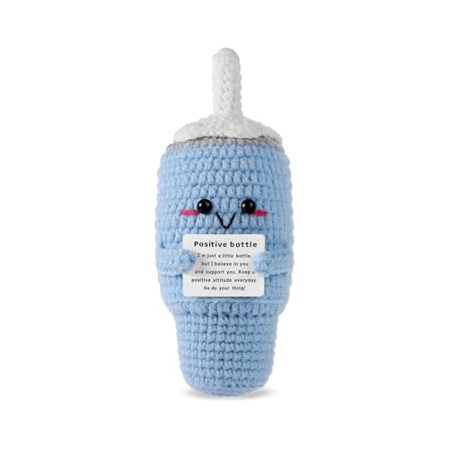 Onperpoe Positive Stanley Crochet, Handmade Crochet Stanley Cup with Encouragement Card, Cute Positive Crochet Emotional Support Gift for Stanley Lovers Home Decoration (Blue) von Onperpoe