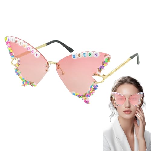 Onperpoe Schmetterling Geburtstag Brille Randlose Sonnenbrille mit Nasenpads Dekorative Neuheit für Erwachsene und Mädchen von Onperpoe