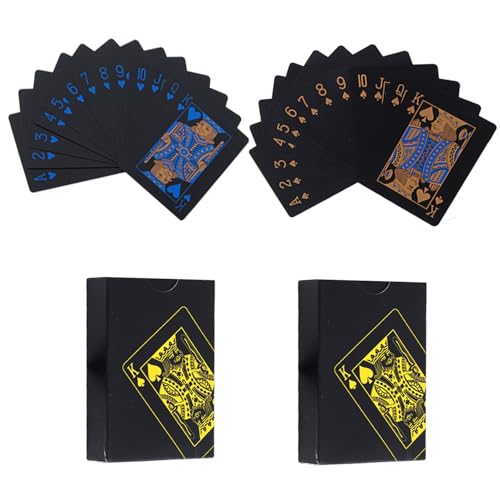 Onperpoe Spielkarten, PVC, wasserdicht, Standard-Spielkartendecks, coole blaue und goldene Pokerkarten für Party und Spiel, 2 Stück von Onperpoe