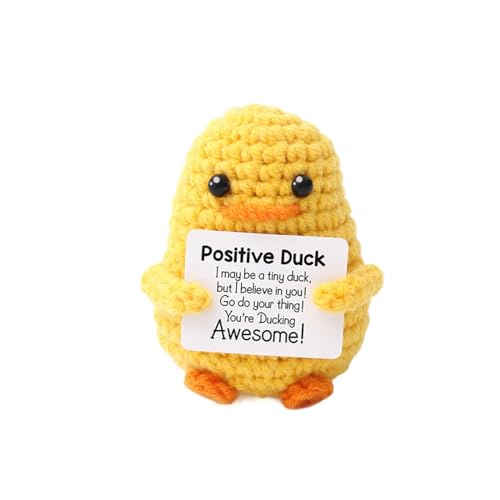 Positive Ente Niedliche Häkelente mit Inspirierender Karte Pocket Hug Ente Positive Strickpuppe aus Milchbaumwolle Handgemachte Gestrickte Ente Cheer Up Geschenk für Dekorationen Geburtstag Party von Onperpoe