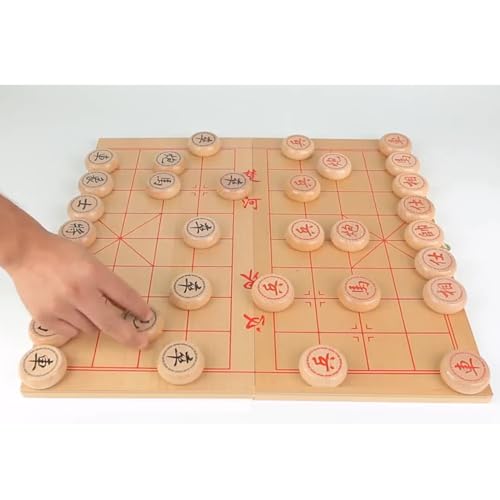 Oostifun Holz chinesisches Schach Set in Einer faltbaren Box, Reise Spiele Sets Xiangqi Brettspiele für Schachanfänger und Spieler, Schach 3.4CM im Durchmesser von Oostifun