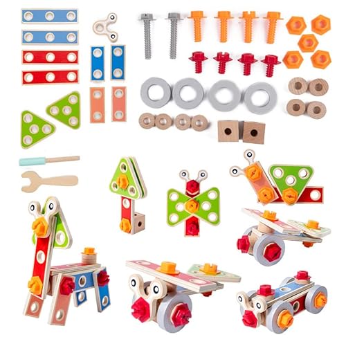 Oostifun Holzmuttern und Bolzen Set Bausteine Bausatz 42 Stücke Modell Bauwerkzeug Kits BAU Spielzeug für Kinder von Oostifun