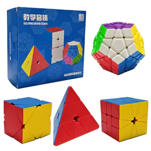 Oostifun MoYu Cubing Classroom WCA Vier magische Puzzle Würfel Bundle: 3x3 Pyraminx Würfel, 3x3 Megaminx Dodekaeder Würfel, Skewb Würfel, SQ1 SQ-1 Drehen Twist Würfel Set mit Geschenkverpackung MF9203 von Oostifun