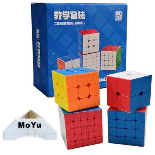 Oostifun MoYu MOFANGJIAOSHI Cubing Classroom MFJS WCA Würfel Puzzle Bundle 2x2 3x3 4x4 5x5 Wettbewerb Würfel Set mit Geschenk Verpackung für Vier Würfel Stative (Multi Color) von Oostifun