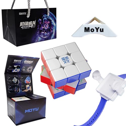 Oostifun MoYu SUPER WEILONG 8M Kugelkern UV beschichtete Edition Federpositionierung 3x3 M Würfel 9 Ebenen der M Levitation Elastizität mit Moyu Cube Strap+One Cube Stativ von Oostifun