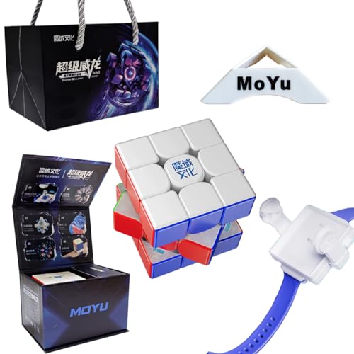 Oostifun MoYu SUPER WEILONG 8M Kugelkern und M-a-g-l-e-v UV beschichtete Edition Positionierung 2.0 3x3 M Cube 9 Ebenen der M Levitation Elastizität mit Moyu Cube Strap+One Stativ von Oostifun