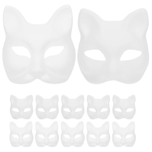 Operitacx 12 Stück Katzenmaske Halloween Tier Cosplay Blankomaske Unvollendete Bemalbare Maske DIY Halbgesichtsmaske Handarbeit DIY Maske von Operitacx