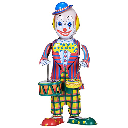 Operitacx Clownfiguren Spielzeug Aufziehen Uhrwerk Spielzeug Schlagzeuger Aufziehen Trommelndes Aufziehspielzeug Retro-blechspielzeug Clown Aufziehen Metall Kleines Spielzeug Kind Weißblech von Operitacx