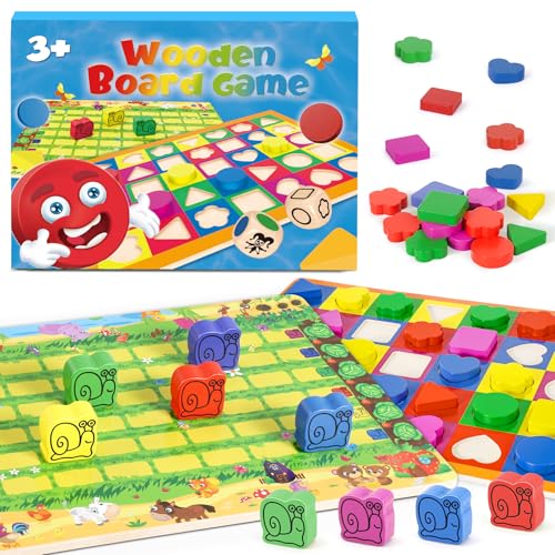 Ophy Brettspiele - Kinderspiel 2 in 1 Brettspiel und Gesellschaftsspiel für Mädchen Jungen, Schneckenrennen Reisespiele 2-6 Spieler, Montessori Holzspielzeug Spielzeug ab 2 3 4 5 6 Jahre von Ophy