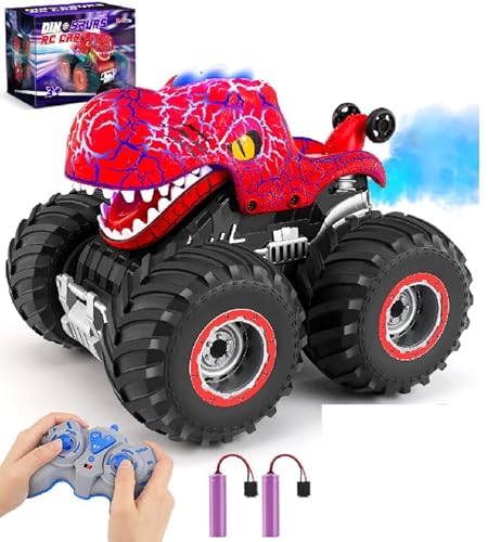 Ophy Ferngesteuertes Auto Dinosaurier Monstertruck Spielzeug ab 3 4 5 6 7 8 9 10 Jahre, All Terrain RC Auto mit Sprühnebel, Musik, Spielzeug Geschenke für Jungen Mädchen von Ophy