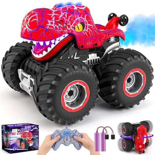 Ophy Ferngesteuertes Auto Dinosaurier Monstertruck Spielzeug ab 3 4 5 6 7 8 9 Jahre, All Terrain RC Auto mit Sprühnebel, Musik, Spielzeug Geschenke für Jungen Mädchen von Ophy