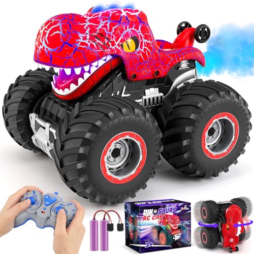 Ophy Ferngesteuertes Auto Dinosaurier Monstertruck Spielzeug ab 3 4 5 6 7 8 9 Jahre, All Terrain RC Auto mit Sprühnebel von Ophy