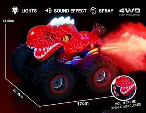 Ophy Ferngesteuertes Auto Dinosaurier Monstertruck Spielzeug ab 3 4 5 6 7 8 Jahre, All Terrain RC Auto mit Sprühnebel, Musik, LED-Leuchten, Spielzeug Geschenke für Jungen Mädchen von Ophy