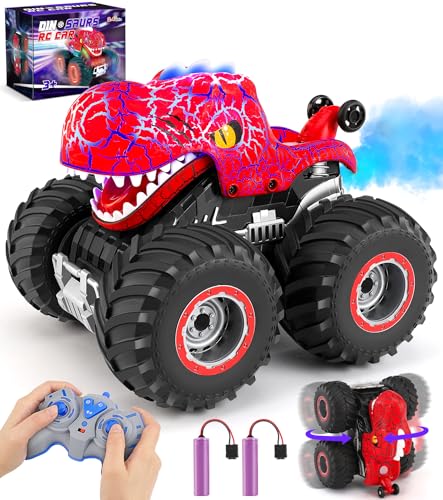 Ophy Ferngesteuertes Auto Dinosaurier Monstertruck Spielzeug ab 3 4 5 6 7 8 Jahre, All Terrain RC Auto mit Sprühnebel, Musik, LED-Leuchten, Spielzeug Geschenke für Jungen Mädchen von Ophy