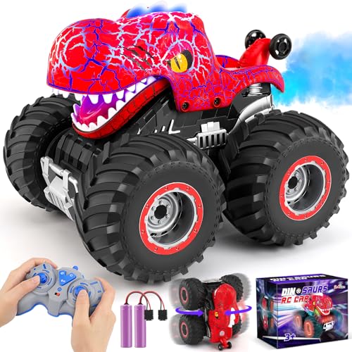 Ophy Ferngesteuertes Auto Dinosaurier Monstertruck Spielzeug ab 3 4 5 6 7 8 Jahre, All Terrain RC Auto mit Sprühnebel von Ophy