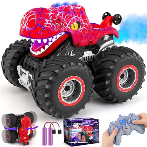 Ophy Ferngesteuertes Auto Dinosaurier Monstertruck Spielzeug ab 3 4 5 6 Jahre, All Terrain RC Auto mit Sprühnebel von Ophy