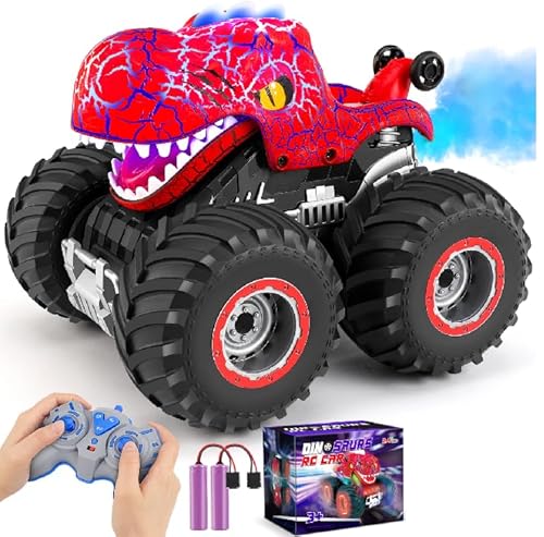 Ophy Ferngesteuertes Auto Dinosaurier Monstertruck Spielzeug ab 5 6 7 8 9 Jahre, All Terrain RC Auto mit Sprühnebel, Musik, Spielzeug Geschenke für Jungen Mädchen von Ophy