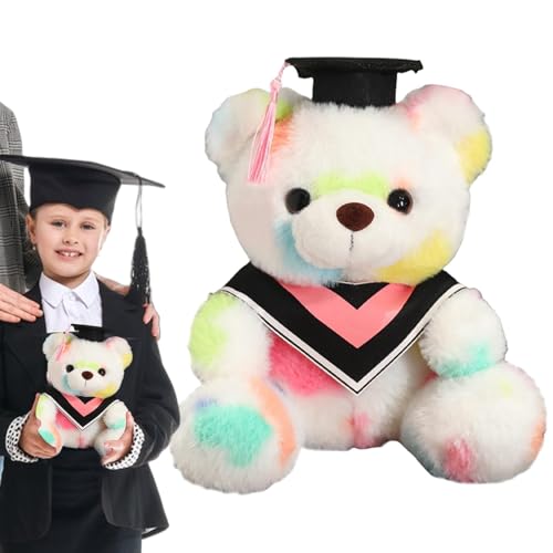 Abschlussplüschtier 2024, Abschluss-Teddybär, 9 Zoll Regenbogen-Plüschbär, Plüschbär für Abschlussfeier, 2024 Plüschtier mit Bommel-Set und ch von Opilroyn