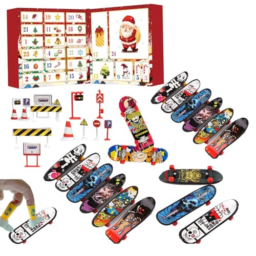 Adventskalender für Skateboard, mit Fingerspitzen, Countdown-Kalender, Weihnachts-Countdown-Kalender, Skateboard-Spielzeug-Set mit Sportfingern, kleines Set mit kreativen Transportspielzeugen, von Opilroyn