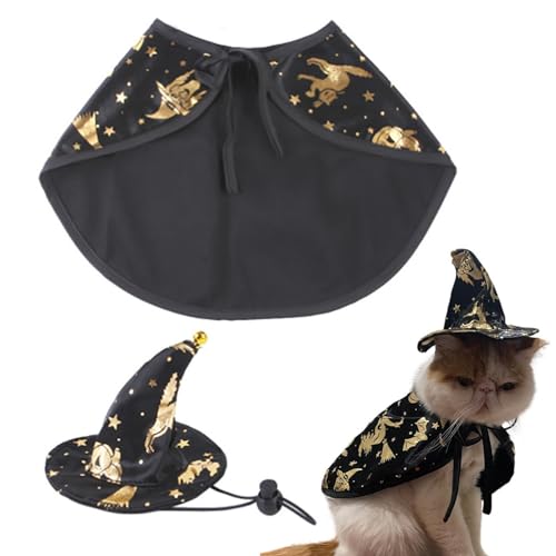 Haustier-Zauberer-Umhang – Katzenkostüm Halloween, Halloween-Haustier-Cosplay | Cosplay Halloween Katzen-Zauberer-Kostüm Mit Fallen-Design, Katzen-Halloween-Zauberer-Outfit Cosplay Für Eve Halloween von Opilroyn