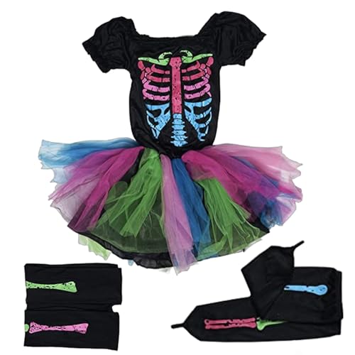 Kinder-Skelettkleid - Halloween-Regenbogenkostüm Regenbogenfarbiges Skelettkostüm | Buntes für Mädchen, lustiges Kostüm für Schulveranstaltungen, Kostümpartys, Halloween, Bühnen- und Festivalauf Kinder-Skelettkleid - Halloween-Regenbogenkostüm Regenbogenfarbiges Skelettkostüm | Buntes für Mädchen, lustiges Kostüm für Schulveranstaltungen, Kostümpartys, Halloween, Bühnen- und Festivalauf von Opilroyn