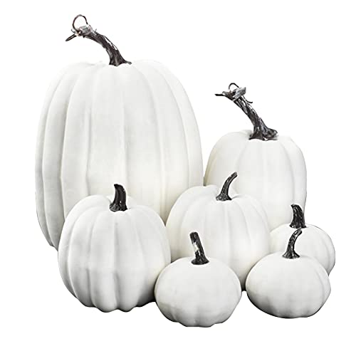 Künstlicher Kürrbis -Gefälschte Halloween-Kürbisse | 7 Stück Sortierte Künstliche Orangefarbene Kürbisse In Verschiedenen Größen, Fall Foam Pumpkins Garden Ornament Für Kaminsims, 34X25X15 cm von Opilroyn