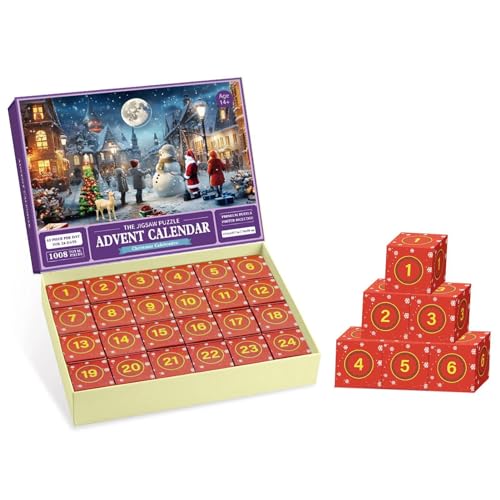 Opilroyn Adventskalender-Puzzles – Adventskalender 2024 Weihnachtspuzzle, Weihnachtsferienpuzzles Für Kinder Und Erwachsene, 24 Schachteln 1008-teiliges Puzzle Für Und Mädchen, Countd von Opilroyn