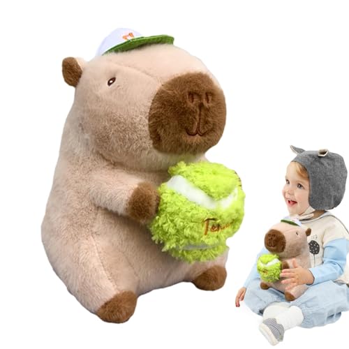 Opilroyn Capybara Plüsch, Capybara Plüschtier - Niedliche Capybara-Plüschpuppe im Tennis-Stil,25 cm großes Capybara-Plüschtier, lustiges Stofftier mit Tennisball für die Heimdekoration im Wohnzimmer von Opilroyn