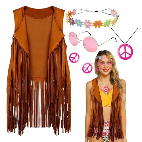 Opilroyn Disco Outfits Hippie Accessoires | Hippie Kostüm Set | Hippie Accessoires mit Fransen Detail für Hippie Partys Straßenfotografie Freizeitkleidung von Opilroyn