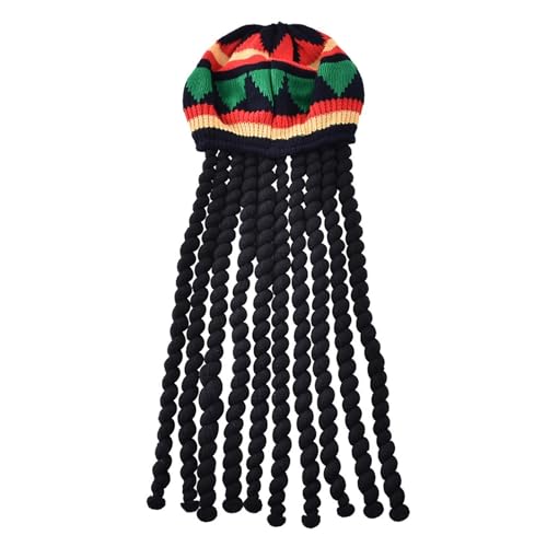 Rasta-Hut für Männer – Dreadlock-Perückenhut schwarz Rasta für Männer, Rasta-Kostüm-Zubehör | Rasta Dreadlocks Hutperücke mit einzigartigem Zubehör, Reggae Perückenhut von Opilroyn