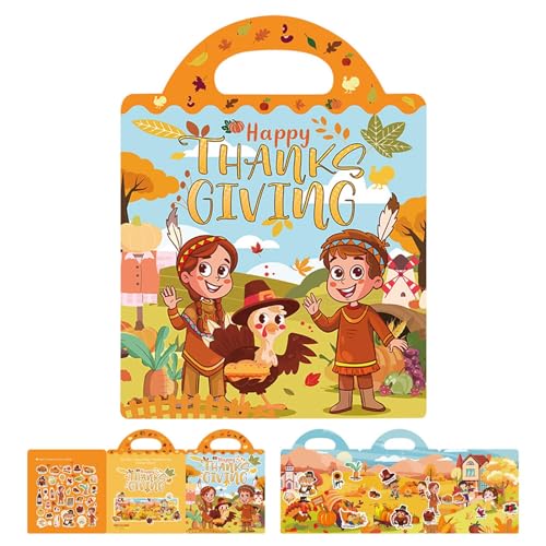 Ruhiges Stickerbuch, Stickerbücher für Kinder | Bücher mit wiederverwendbaren Aufklebern zum Thema Thanksgiving,Lernaktivitäten im Vorschulalter für und Mädchen im Alter von 2–5 Jahren, Lernspielzeug von Opilroyn