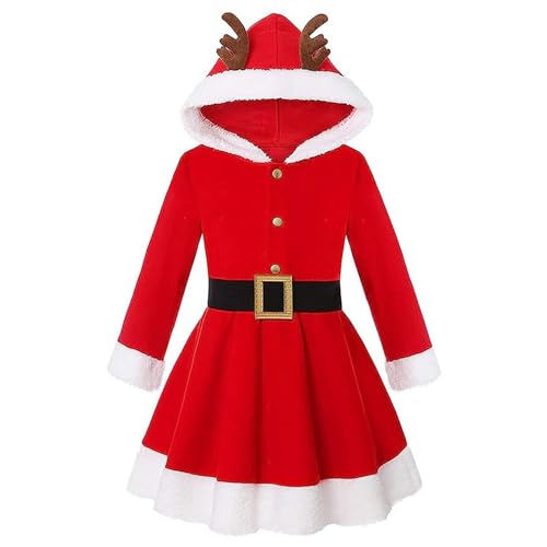 Süßes Weihnachtskleid – Rotes Hirschgeweih-Weihnachtskleid Für Mädchen, Weihnachtsmann-Kostüm Für Mädchen, Weihnachtskleid, Weihnachts-Cosplay-Party Für Mädchen, Rotes Weihnachtsmann-Kleid, Süße Weihn von Opilroyn