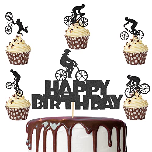 Opopark 26 Stück Fahrrad Cupcake Topper,Fahrrad Kuchen Topper,Glitter Fahrrad Kuchen Dekoration für Fahrrad Thema Party Dekoration Sport Party Dekoration Kuchendeko Geburtstag für Mann Junge von Opopark