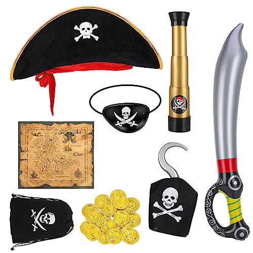 Opopark 8-teilig Piratenkostüm Kinder, Pirate Kostüm Zubehör Cosply Kostüm Kinder Jungen Piratenzubehör Kinder für Karneval, Halloween, Piraten Party Kostüm Prop von Opopark