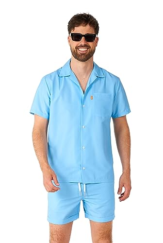 OppoSuits 2-teiliges Hawaii Sommer-Set für Herren - 2-teiliges Strandbekleidungs-Set - Hellblau - Passendes Hemd und Shorts von OppoSuits