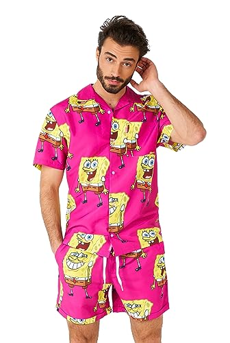 OppoSuits 2-teiliges Hawaii Sommer-Set für Herren - Spongebob Beach Swim Wear - Tailliertes Outfit - Inklusive Kurzarmhemd und Shorts von OppoSuits