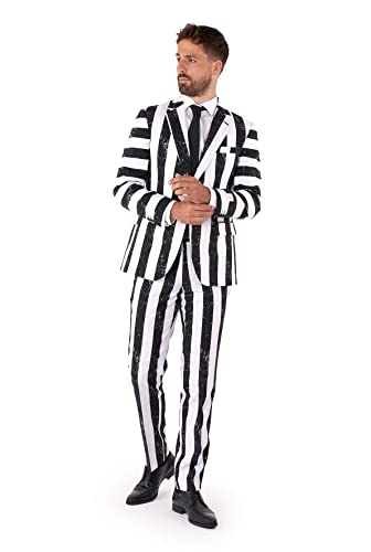 OppoSuits Herren Beetlejuice Premium Kostüm - 80er Jahre Halloween Outfit - Fasching - Tailliertes Outfit - Schwarz Weiß - Inklusive Blazer, Hose und Krawatte - Größe US 50 von OppoSuits