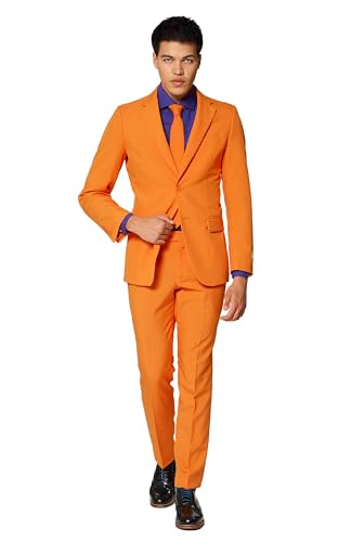 OppoSuits Modisch Party Einfarbige Anzüge für Herren - Mit Jackett, Hose und Krawatte, Orange (The Orange), 48 EU von OppoSuits