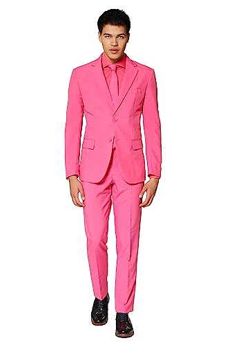 OppoSuits Modisch Party Einfarbige Anzüge für Herren - Mit Jackett, Hose und Krawatte, Rosa (Mr. Pink), 52 EU von OppoSuits