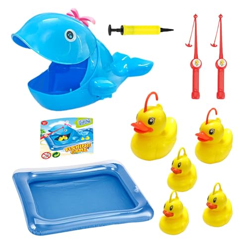 1 Set Fishing Toy, Fishing Pool Game, Hand Pump Water Game, Bath Summer Playtime, Pole Rod, Net, Floating Fish, Fun Activity for Kids Boys and Girls Ages 3 to 5, Mehrfarbig von Opvonxeh