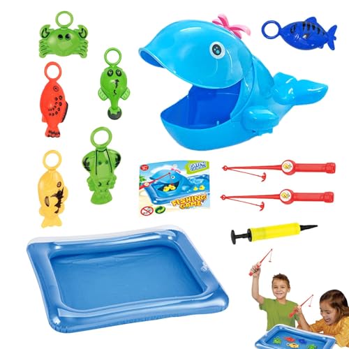 1 Set Fishing Toy, Fishing Pool Game, Hand Pump Water Game, Bath Summer Playtime, Pole Rod, Net, Floating Fish, Fun Activity for Kids Boys and Girls Ages 3 to 5, Mehrfarbig von Opvonxeh