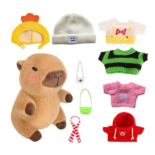 Capybara Plushie for Kids, Dress Up Capybara Toy, Capybara Stuffed Animal Set, Capybara Plush with 10 Clothes, Adorable Capybara Plush Toy, Capybara Plush with Outfits, Capybara Plush for Children von Opvonxeh