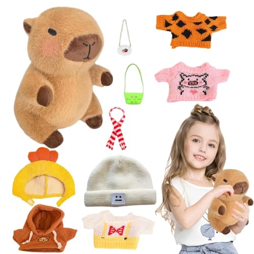 Capybara Plushie for Kids, Dress Up Capybara Toy, Capybara Stuffed Animal Set, Capybara Plush with 10 Clothes, Adorable Capybara Plush Toy, Capybara Plush with Outfits, Capybara Plush for Children von Opvonxeh