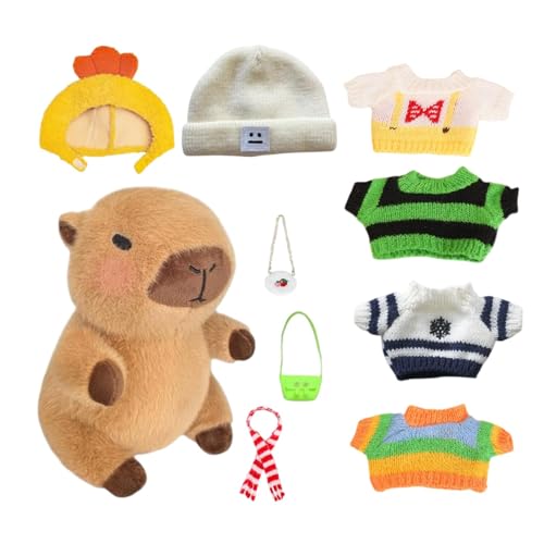 Capybara Plushie for Kids, Dress Up Capybara Toy, Capybara Stuffed Animal Set, Capybara Plush with 10 Clothes, Adorable Capybara Plush Toy, Capybara Plush with Outfits, Capybara Plush for Children von Opvonxeh