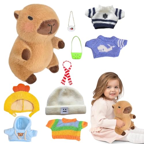 Capybara Plushie for Kids, Dress Up Capybara Toy, Capybara Stuffed Animal Set, Capybara Plush with 10 Clothes, Adorable Capybara Plush Toy, Capybara Plush with Outfits, Capybara Plush for Children von Opvonxeh