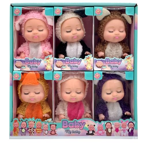 Children's Simulation Sleeping Doll, Reborn Sleeping Toddler – 6 x kleine Sleeping Doll Girls Reborn Toy, realistische Sammlerfiguren mit drehbaren Limbs und beweglichen Dichtungen für Pram und von Opvonxeh